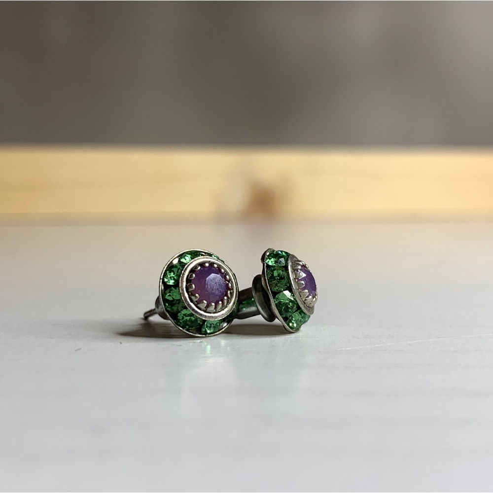 Pink and green rhinestone studs